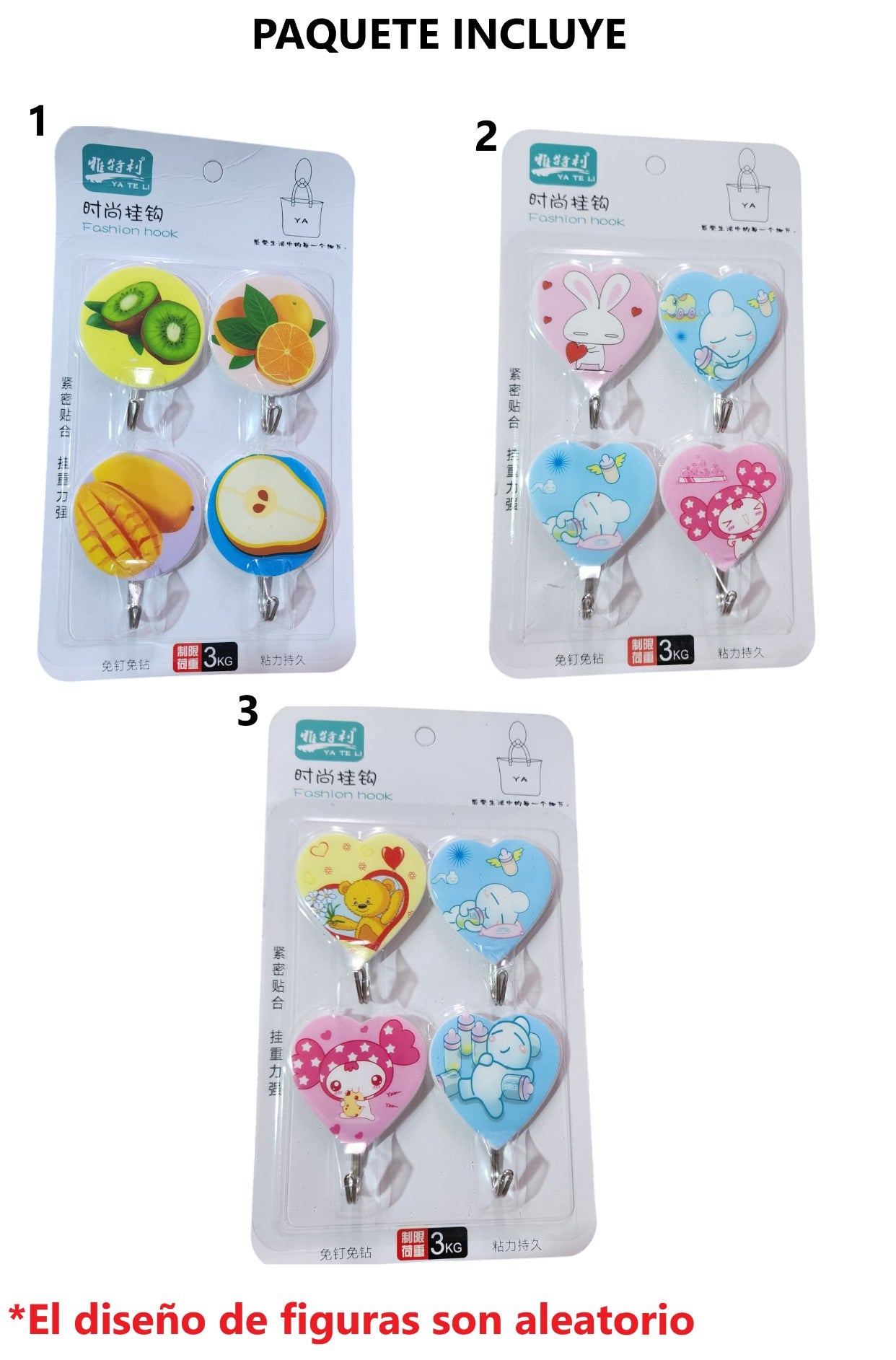 3 paquetes de Ganchos perchas con pegamento - diseño aleatorio