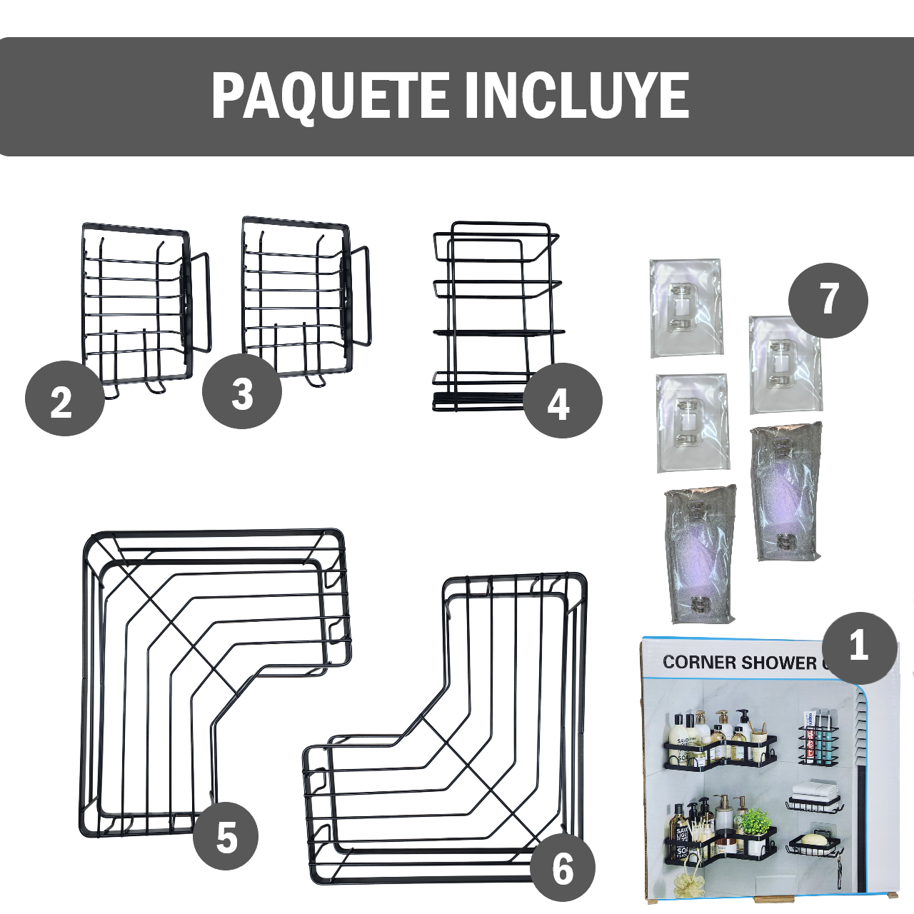 Kit 5 Organizadores para baño tipo rejilla - Negro
