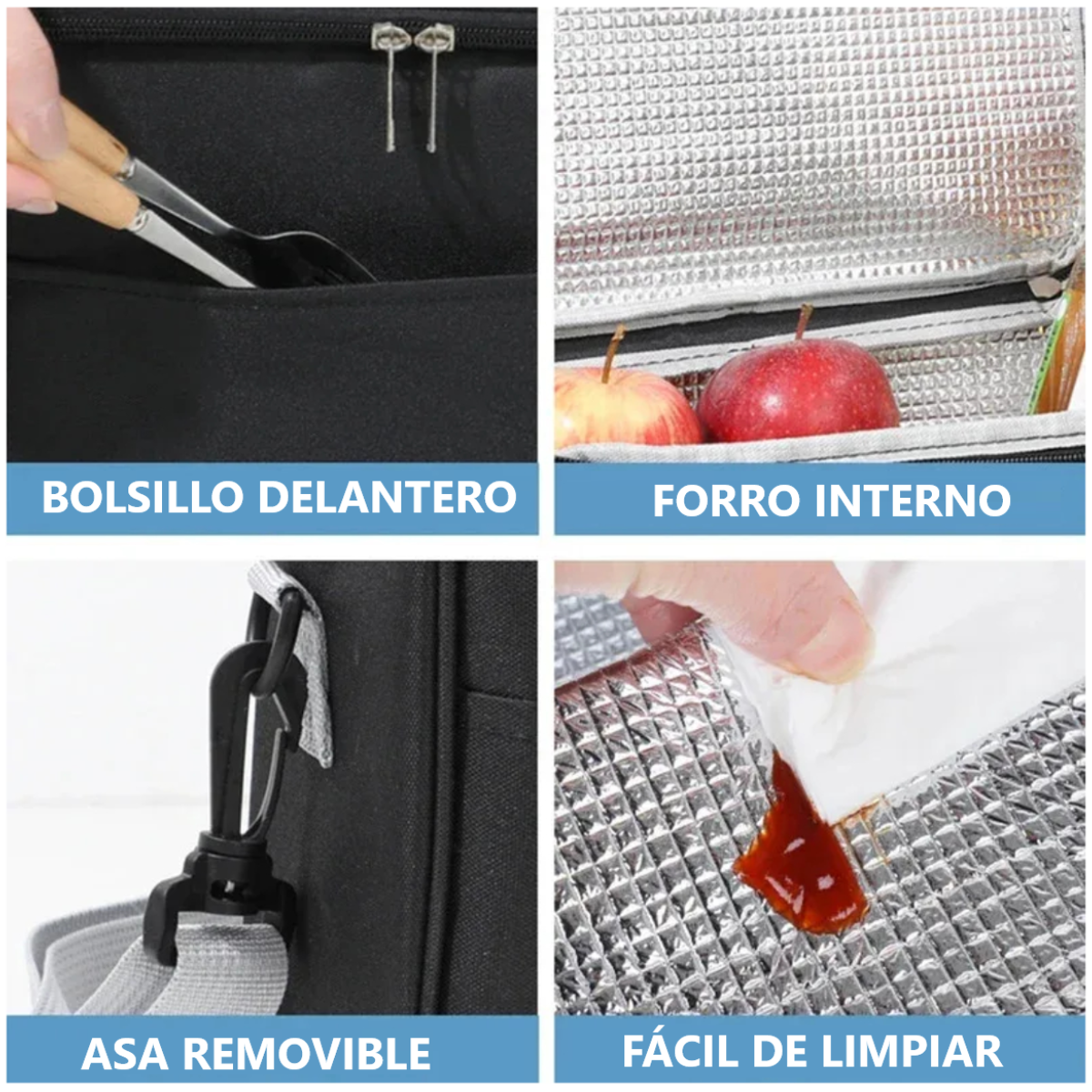 Mochila Térmica con Asa Removible y Bolsillo Delantero - Color entero