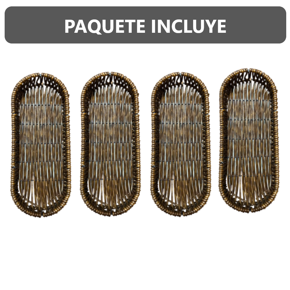Pack x4 Porta cubiertos Rectangular de plástico tipo mimbre