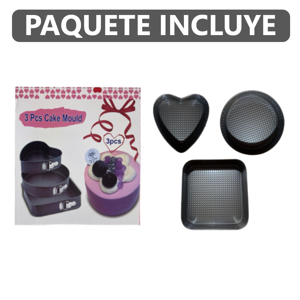 Set 3 Moldes con fondo extraíble para hornear antiadherente