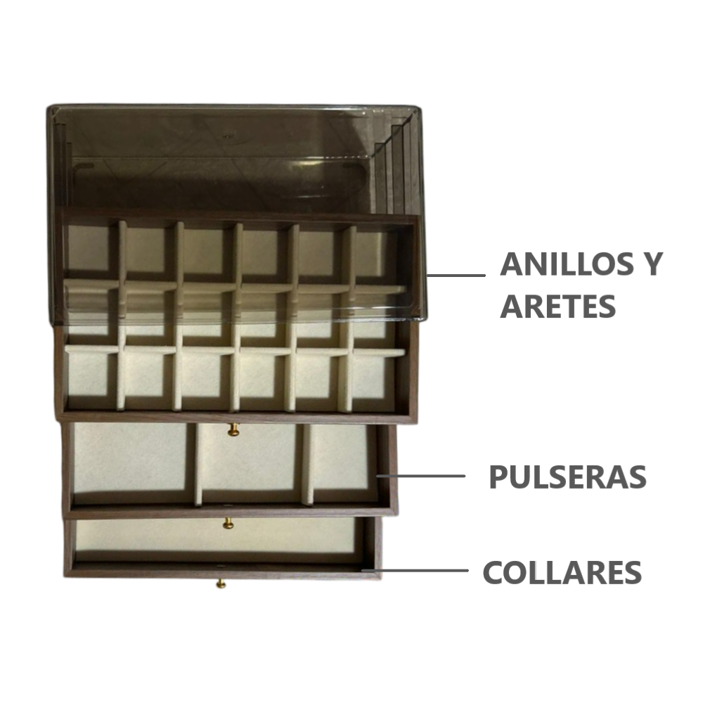 Joyero Organizador de joyas con 3 cajones y divisores