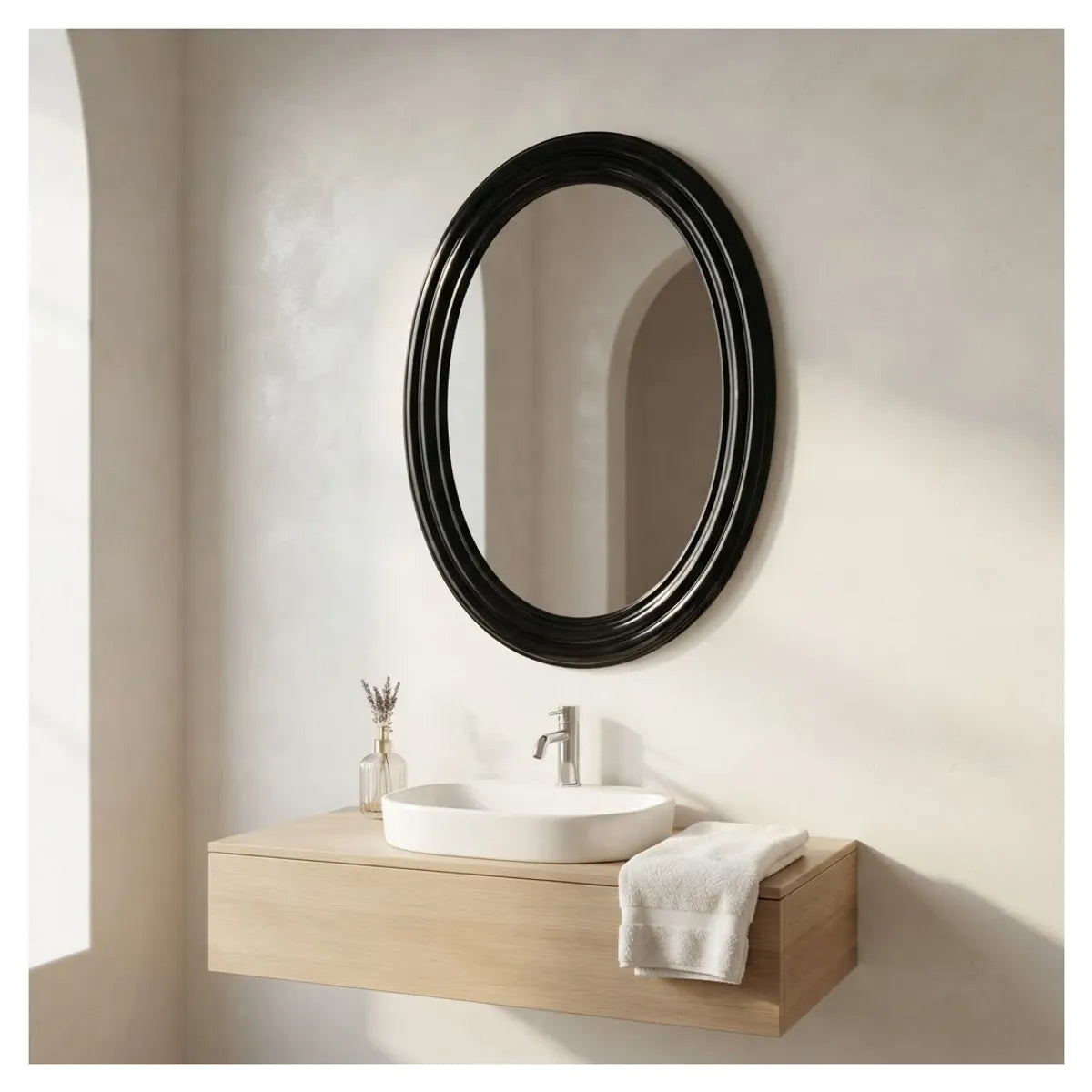 Pack x2 Espejos de Pared Ovalado Negro Mate - 48 cm