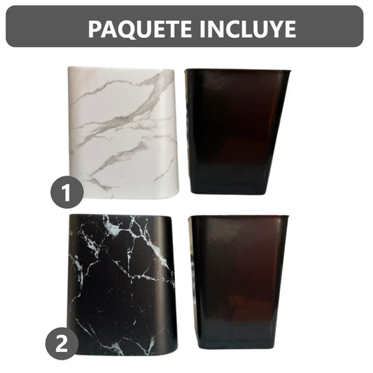 Pack x2 Tachos de Basura Papeleras de plástico con tapa - Negro y Blanco