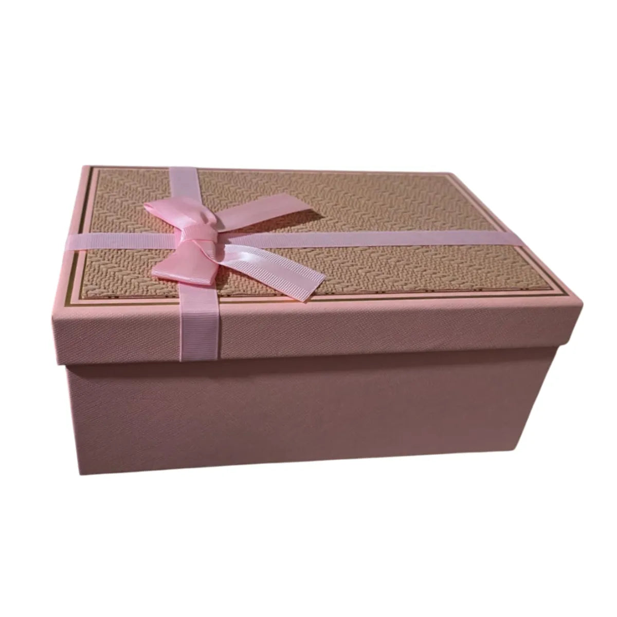 Set de 3 Cajas de Regalo Rectangulares Rosado con Lazo de Satén y Detalles Dorados - 23 x 15 cm