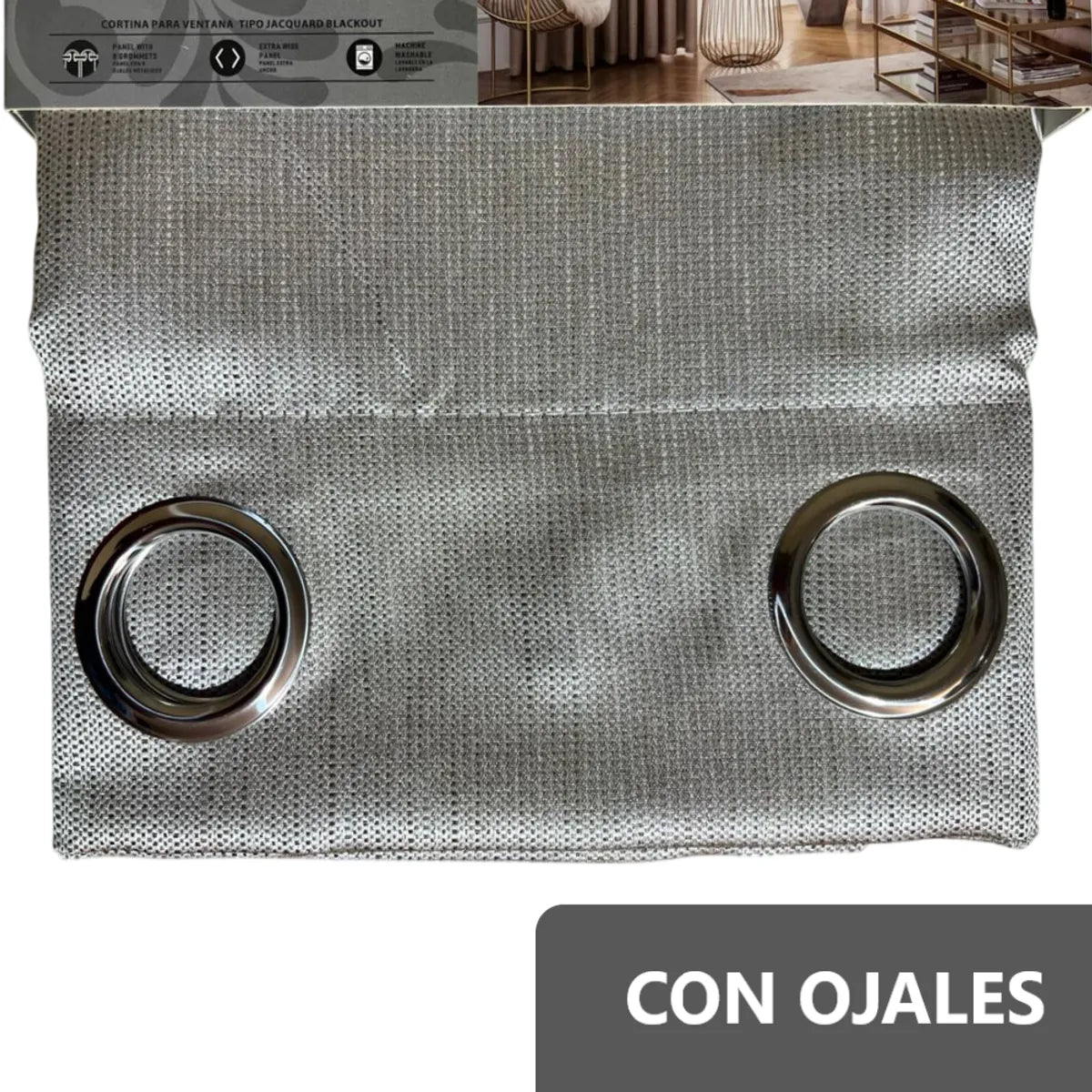 Pack x2 cortinas de 140x240cm con 8 ojales - Plateado 34