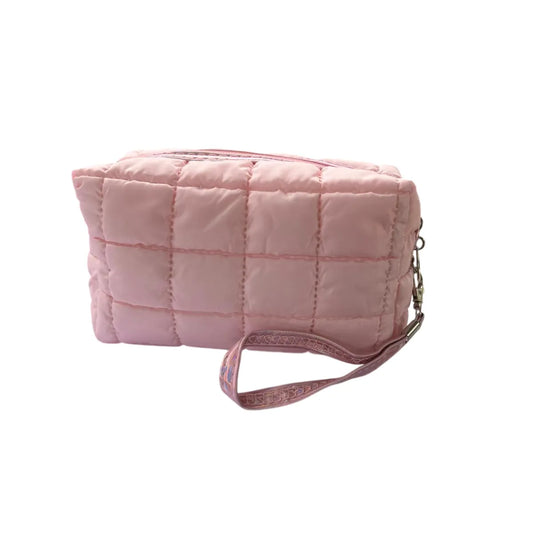 Cosmetiquera Fashion Puffer Amplia y Correa Brillante