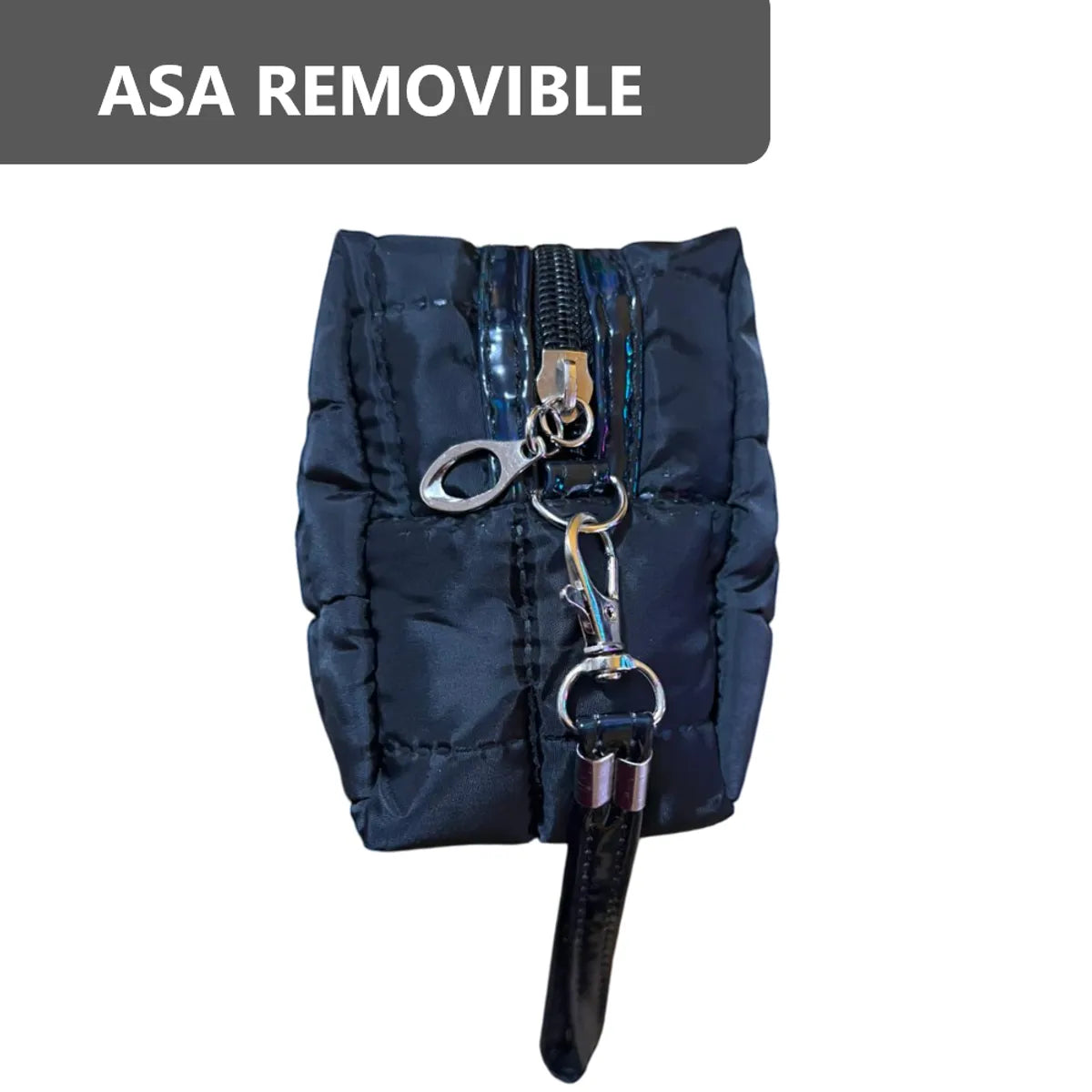 Cosmetiquera Fashion Puffer Amplia y Correa Brillante