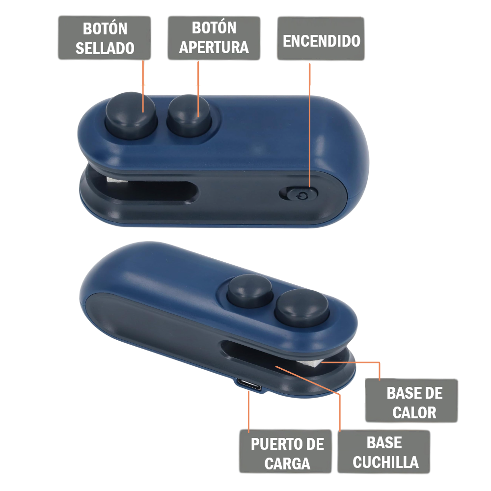 Sellador cortador de bolsas 2 en 1 magnético Recargable
