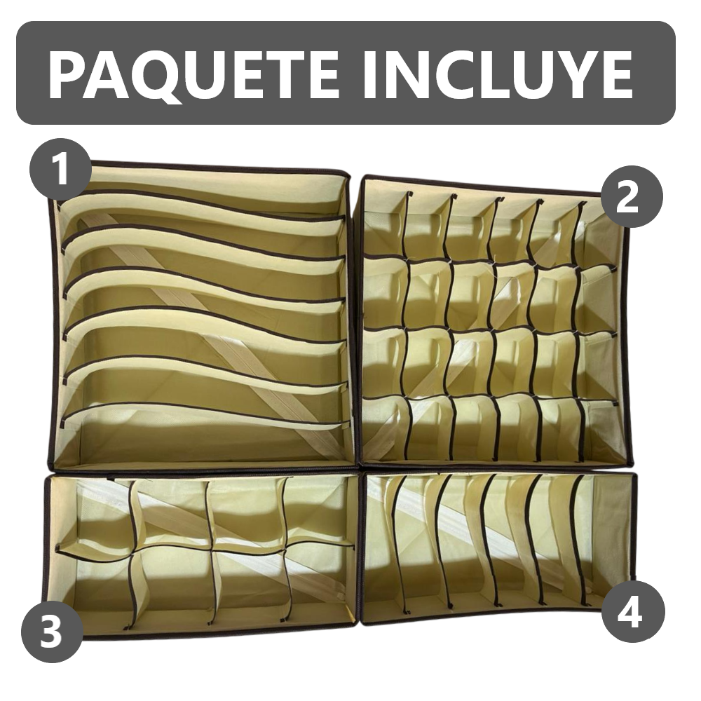 Pack x4 Organizadores Cajas para ropa interior armable - diversos tamaños