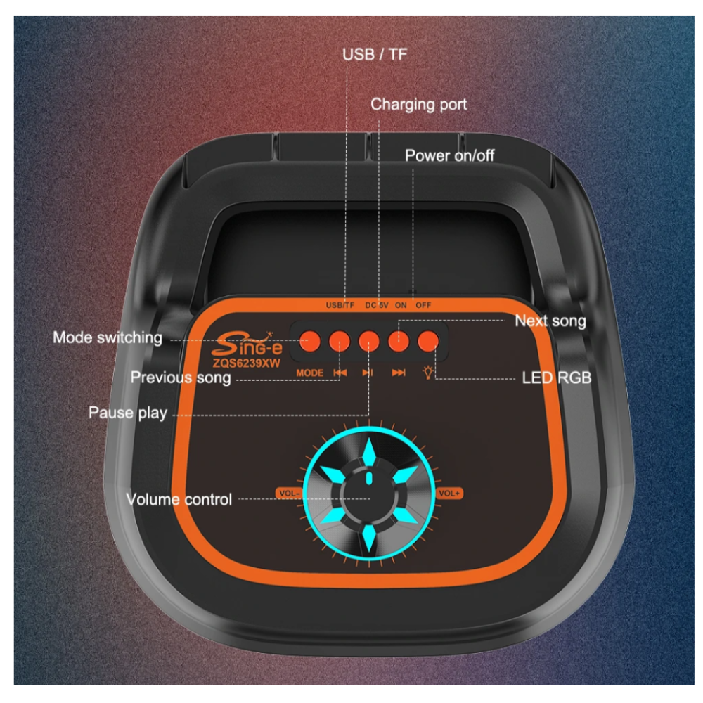 Parlante Karaoke Sing-e ZQS6293XW con Micrófono y Luces LED