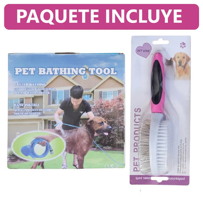Pack de aseo para mascotas - Manguera Rociadora y Cepillo