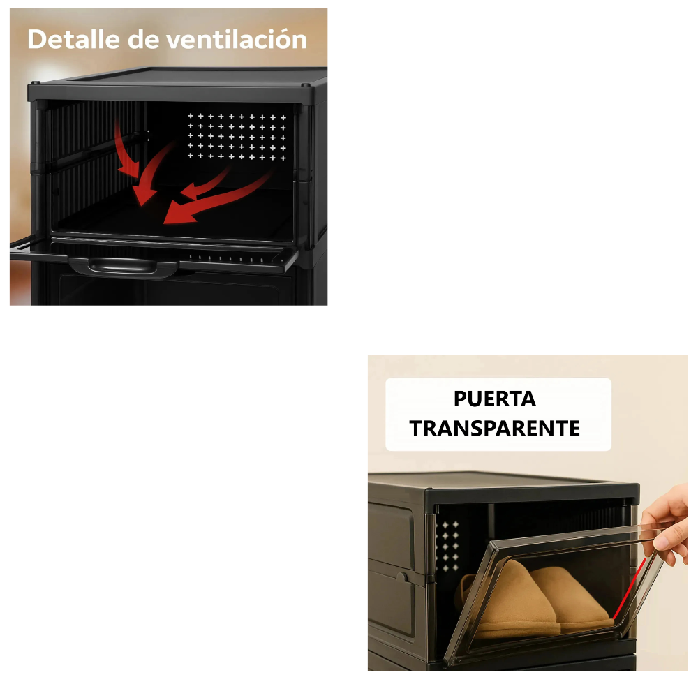 Organizador Zapatera de Acrílico Plegable con puertas - 6 Niveles