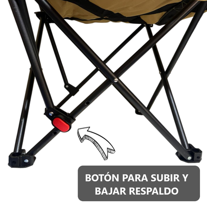 Silla de Camping 90cm alto compacta Plegable con bolsa y regulador de respaldo