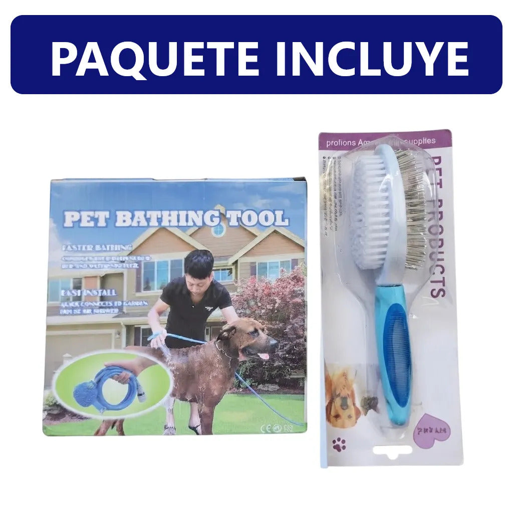 Pack de aseo para mascotas - Manguera Rociadora y Cepillo