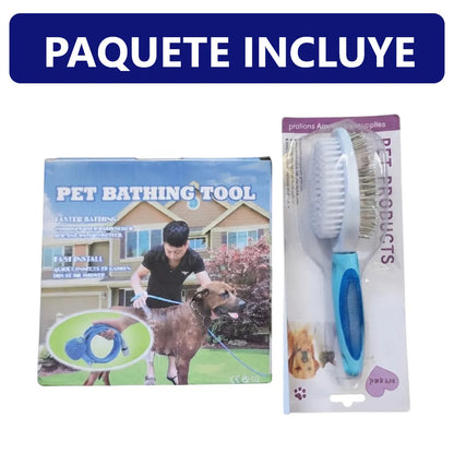 Pack de aseo para mascotas - Manguera Rociadora y Cepillo
