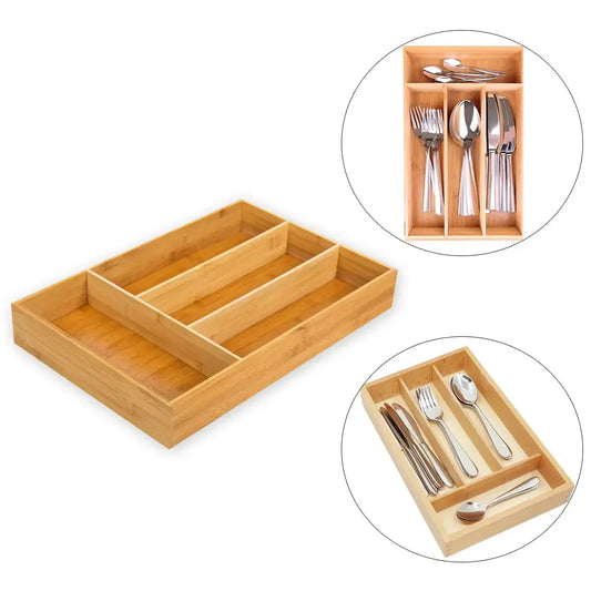 Organizador de cubiertos de Madera de Bambú con Divisiones para Cocina