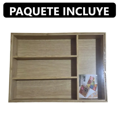 Organizador de cubiertos de Madera de Bambú con Divisiones para Cocina