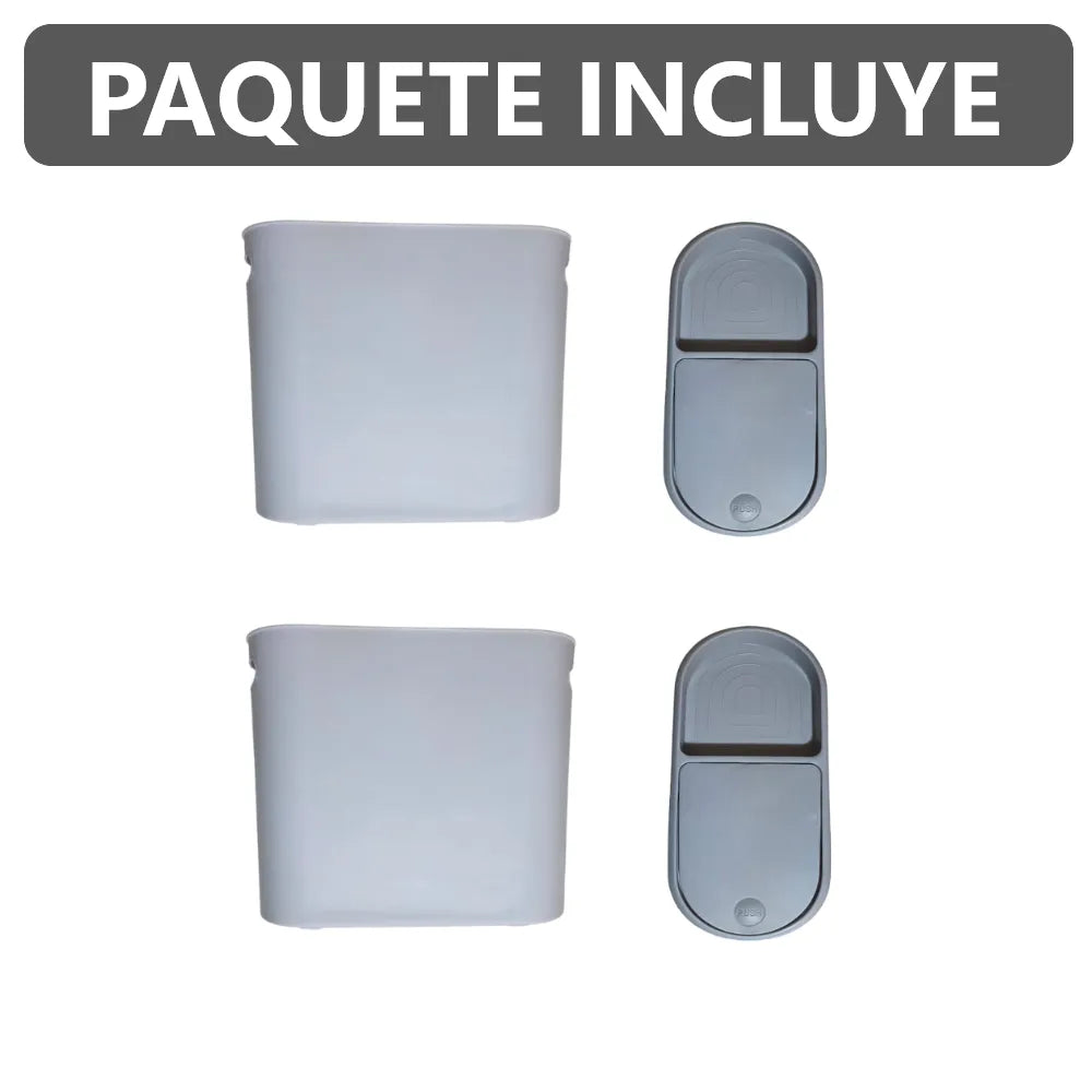 2 Tachos de Basura Papeleras de plástico con tapa push y porta papel