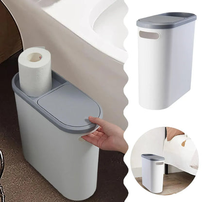 2 Tachos de Basura Papeleras de plástico con tapa push y porta papel