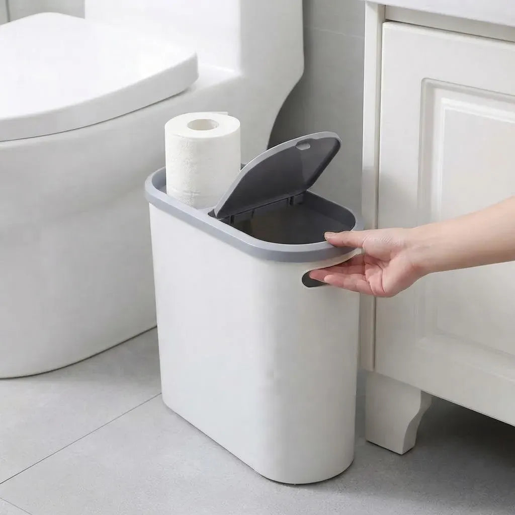 3 Tachos de Basura Papeleras de plástico con tapa push y porta papel