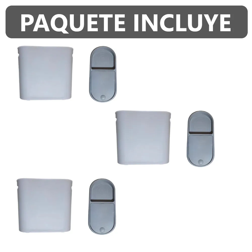 3 Tachos de Basura Papeleras de plástico con tapa push y porta papel