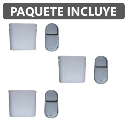 3 Tachos de Basura Papeleras de plástico con tapa push y porta papel