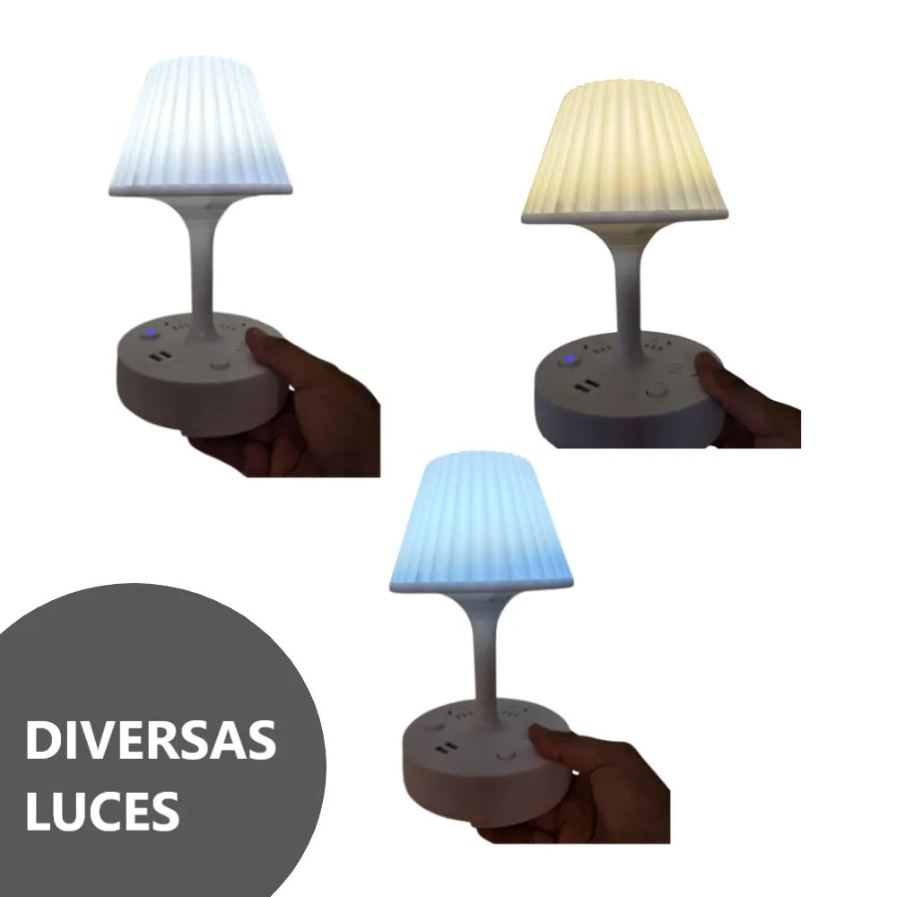 Lámpara de mesa multifunción con enchufe y puertos USB
