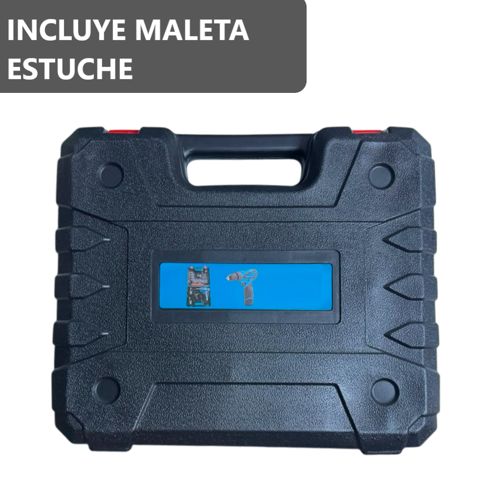 Taladro portátil con 2 baterías y estuche de piezas