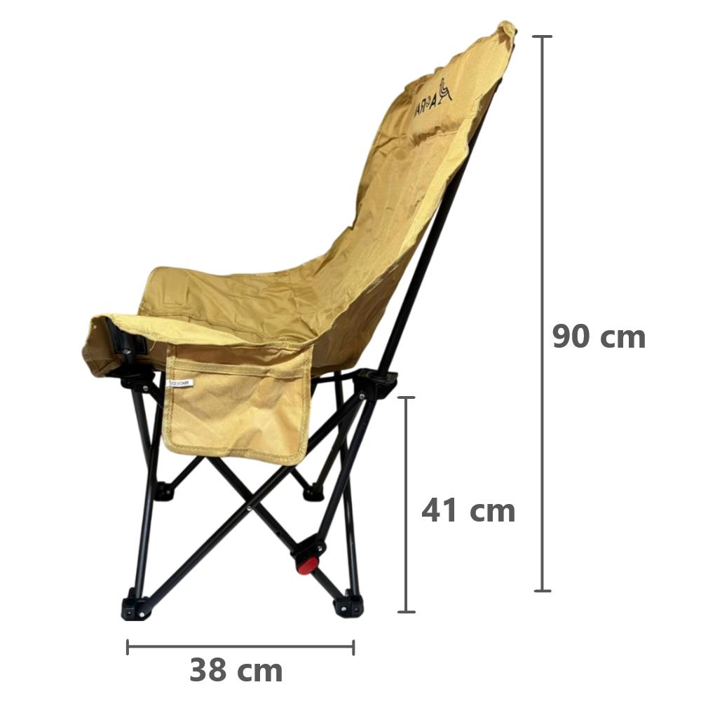 Silla de Camping 90cm alto compacta Plegable con bolsa y regulador de respaldo