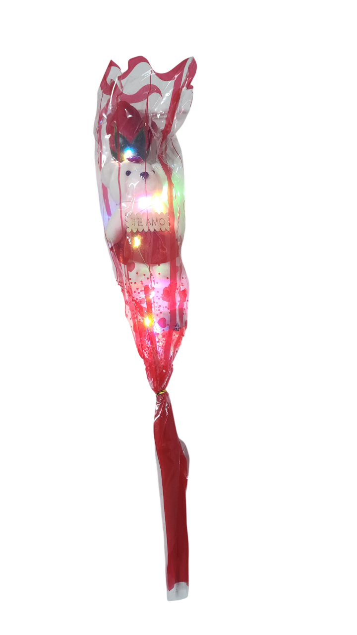 15 Rosas Con Oso Y Luces 3 Velocidades - ROSA MORADO Y ROJO