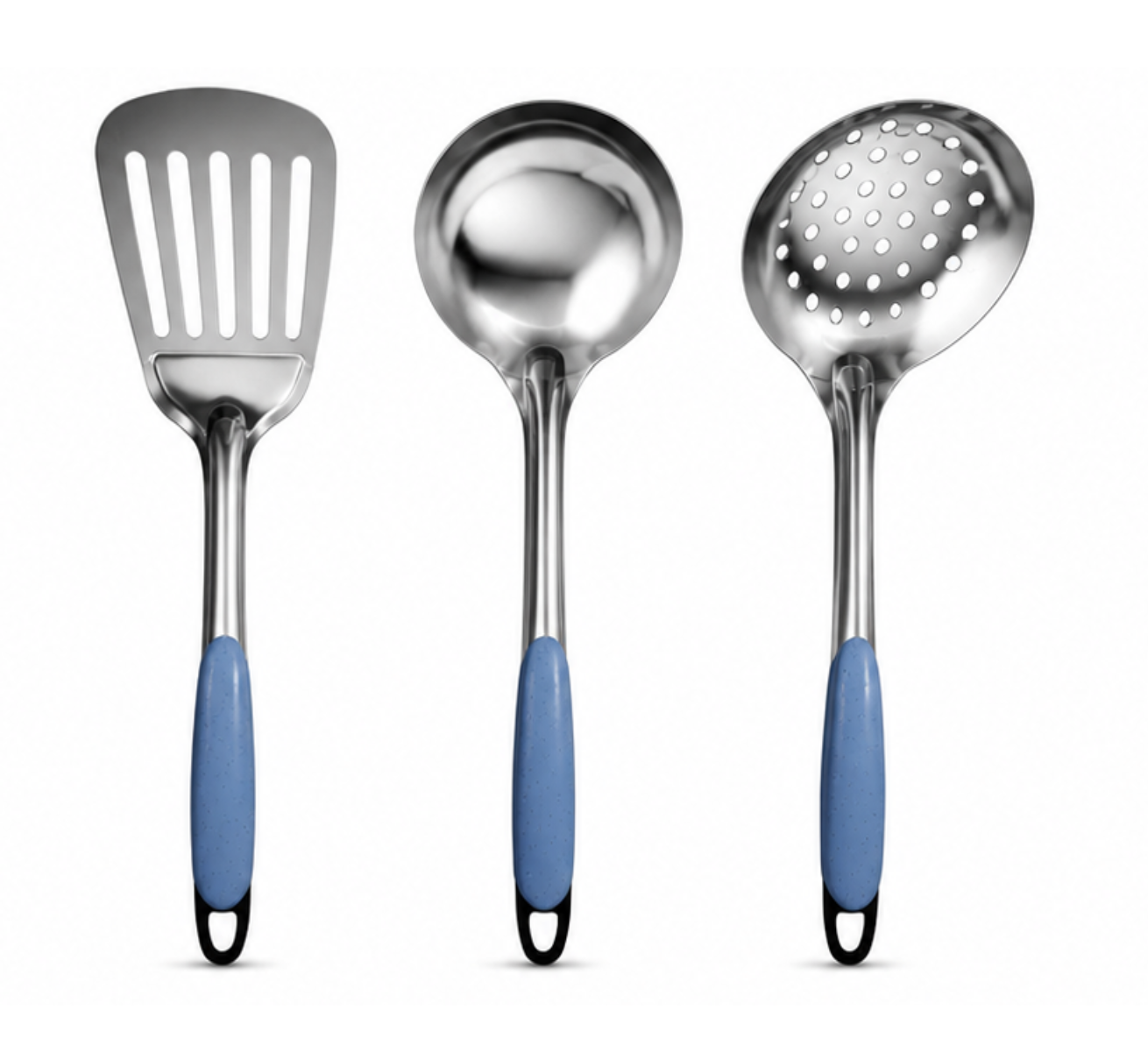 Kit de Utensilios de Cocina 3 Piezas Hecho de Acero y Mango de Plástico