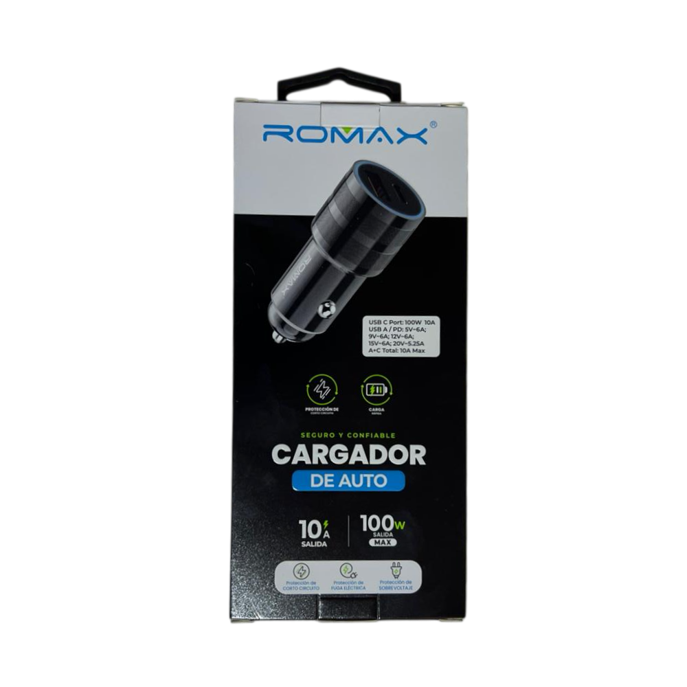 Cargador de Auto 100W Súper Carga 10A con 2 puertos