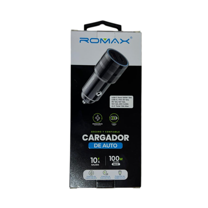 Cargador de Auto 100W Súper Carga 10A con 2 puertos