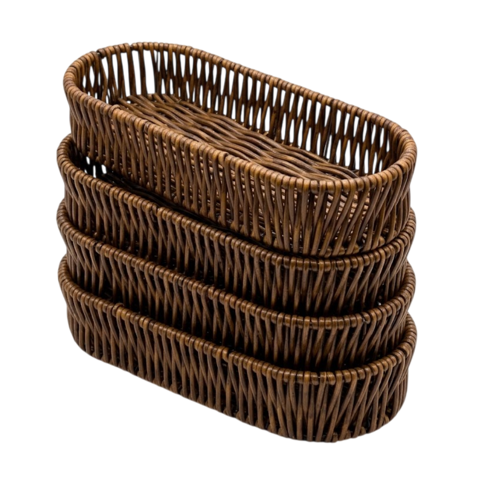 Pack x4 Porta cubiertos Rectangular de plástico tipo mimbre