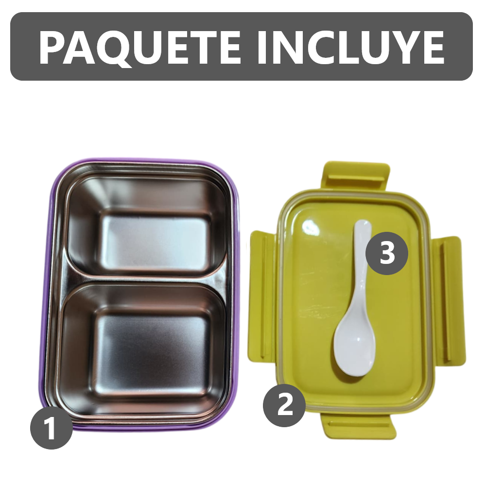 Taper Bento Acero Inoxidable 2 Divisiones 700 ml - Morado Verde