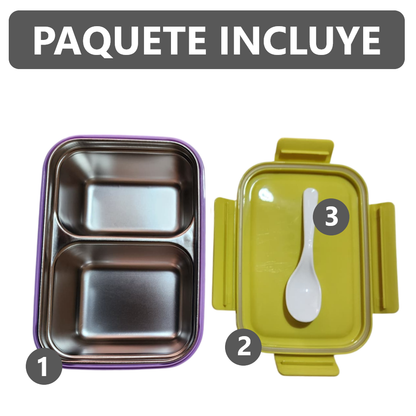 Taper Bento Acero Inoxidable 2 Divisiones 700 ml - Morado Verde