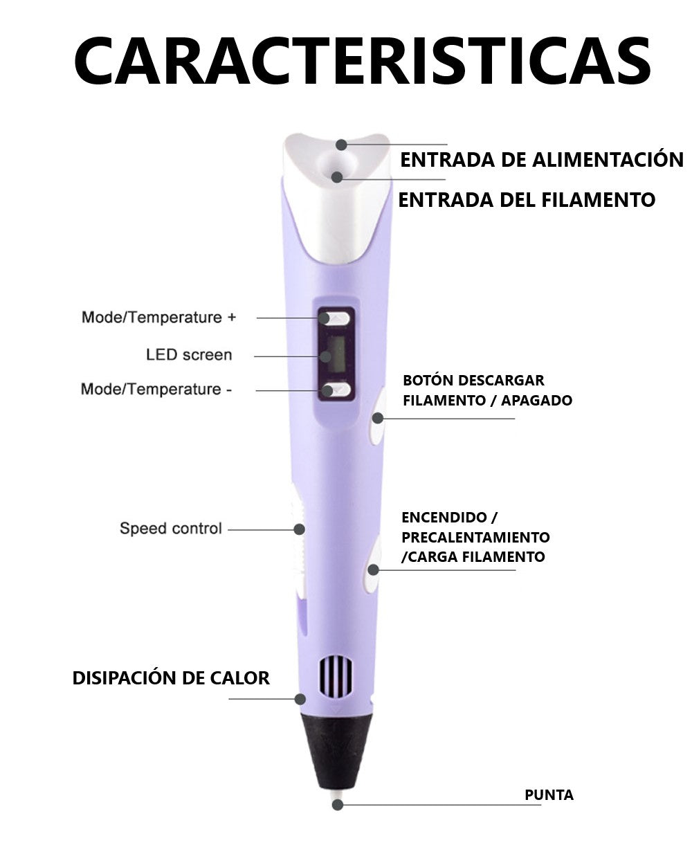 Lápiz lapicero 3D portátil impresión manual - Morado
