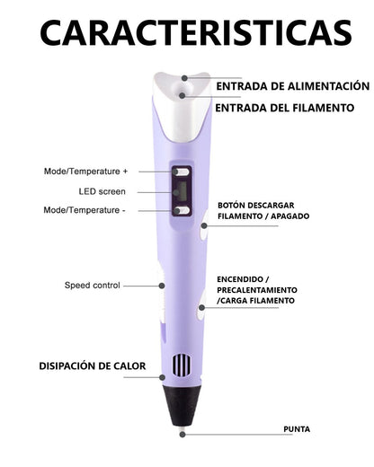 Lápiz lapicero 3D portátil impresión manual - Morado