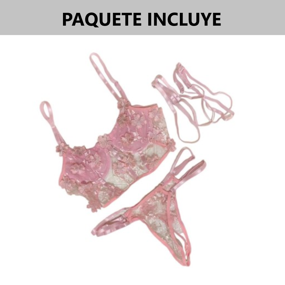 Sexy conjunto de lenceria transparente con encaje
