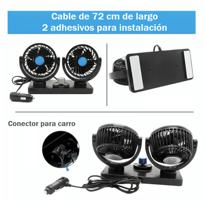 Ventilador Doble para Auto 12V con 2 Velocidades y Base Adhesiva