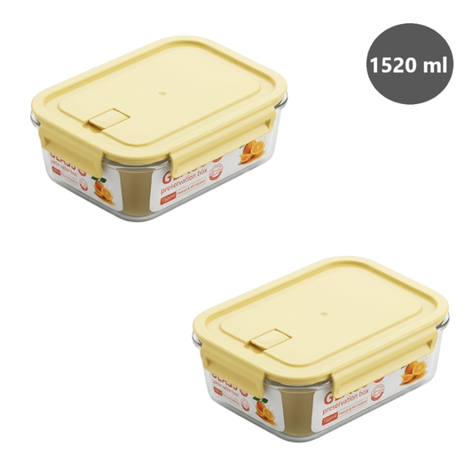 KIT 2 TAPER DE VIDRIO RESISTENTE 1520ml - AMARILLO