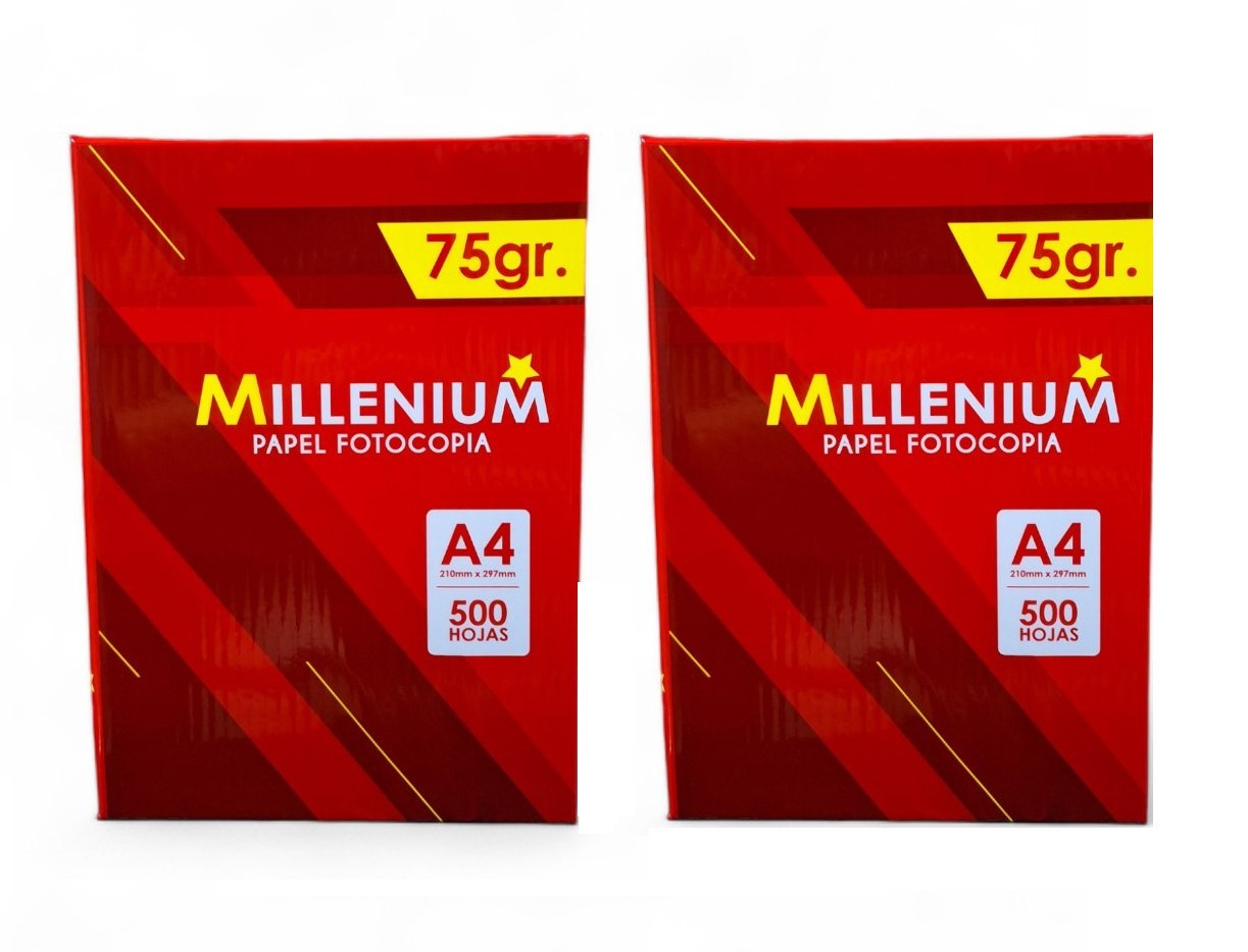 2 Papel Bond A4 75gr Paquete 500 hojas Útiles De Oficina - Millenium