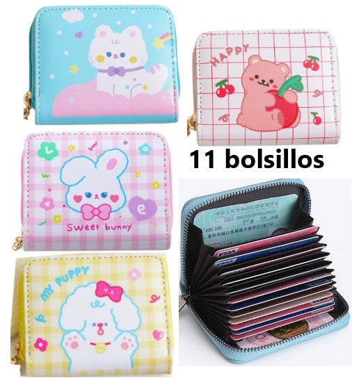 Billetera Kawaii de multi bolsillo cuero sintético
