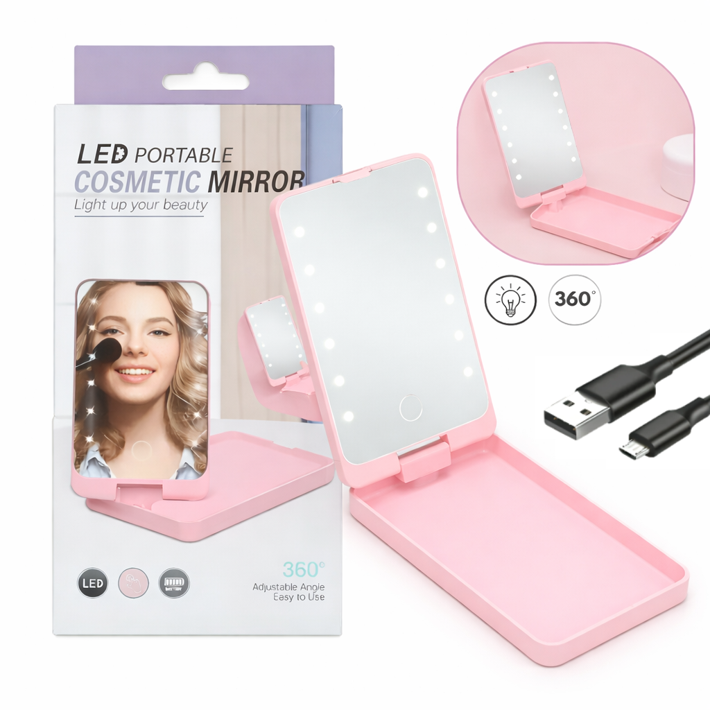 Estuche Pequeño de Maquillaje con Espejo con Luz LED 360º