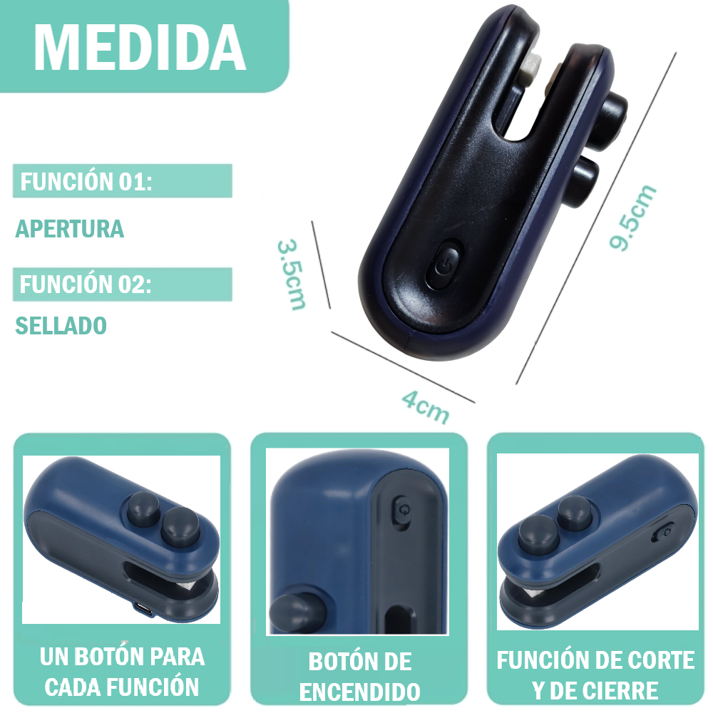 Sellador cortador de bolsas 2 en 1 magnético Recargable
