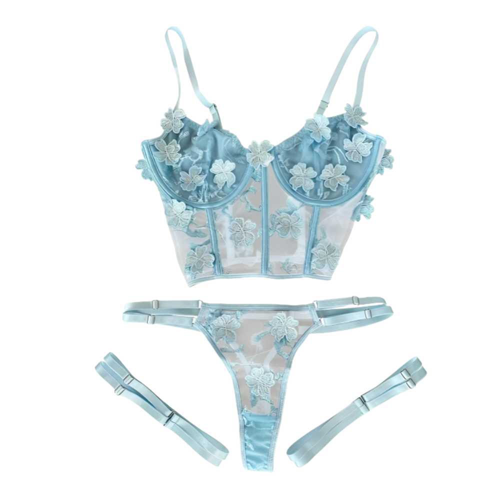 Sexy conjunto de lenceria transparente con encaje