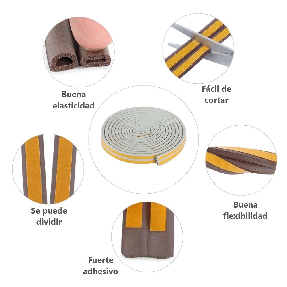 Burlete Adhesivo Para Puertas y Ventanas Color Blanco 6m - colores