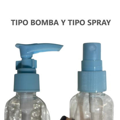 Kit 11 botellas de viaje contenedores portátiles - Celeste