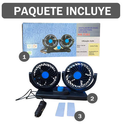 Ventilador Doble para Auto 12V con 2 Velocidades y Base Adhesiva